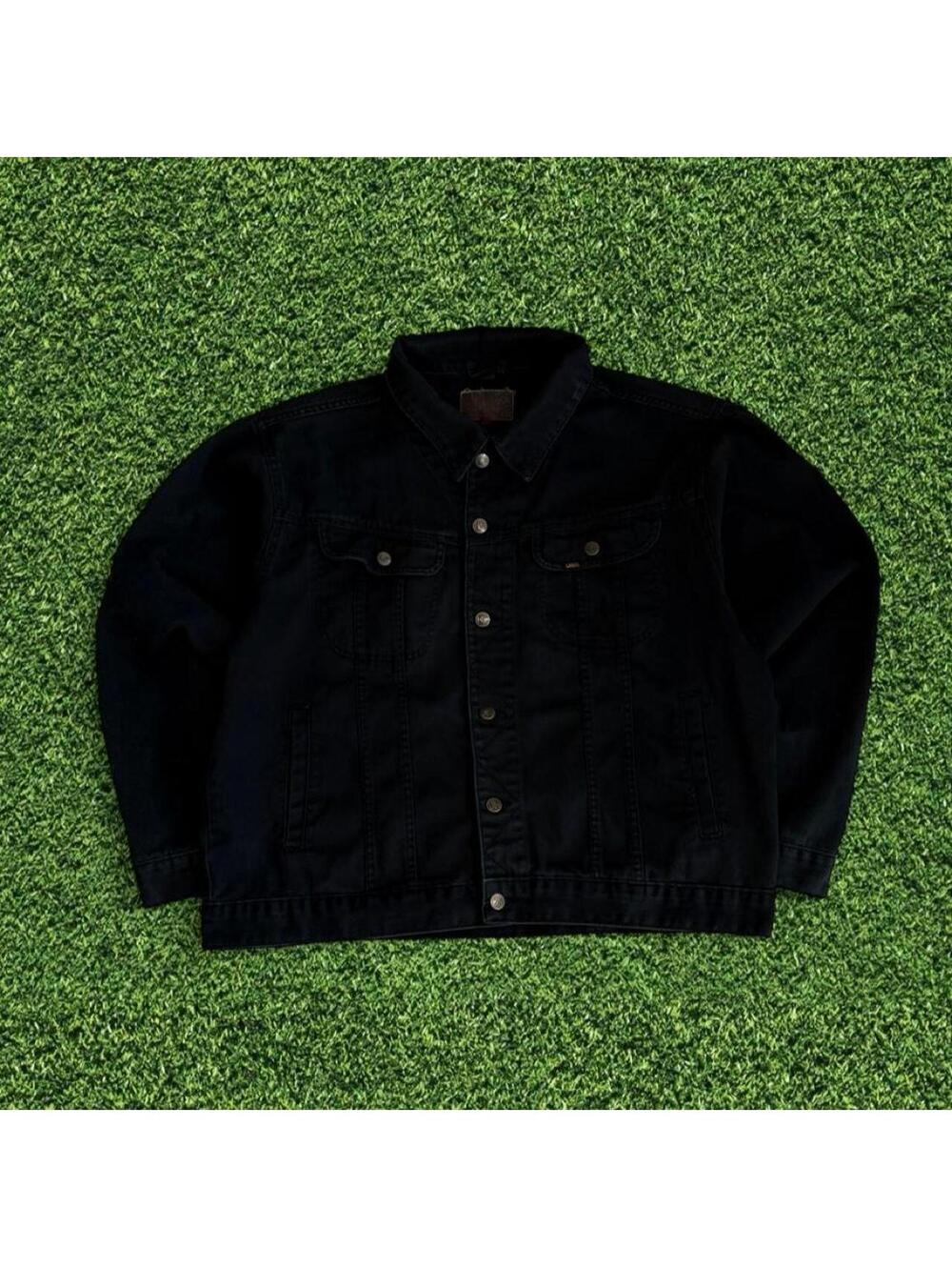 Vintage Lee Black Denim Jacket Faded Distressed Size XL